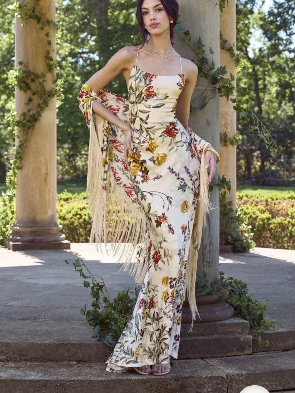 Alice + Olivia Floral Ivory Maxi Slip Dress